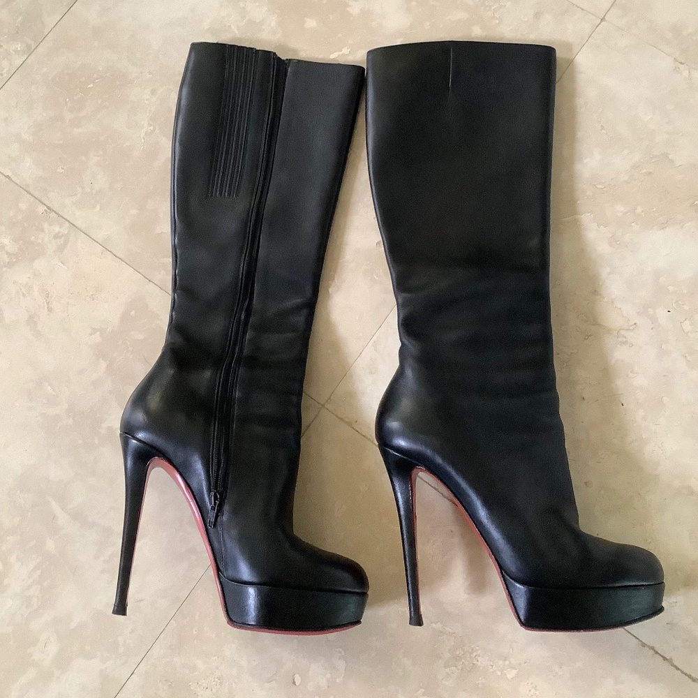 Christian Louboutin Black leather knee high  Bianca Botta 140 Boot size 39.5 IT